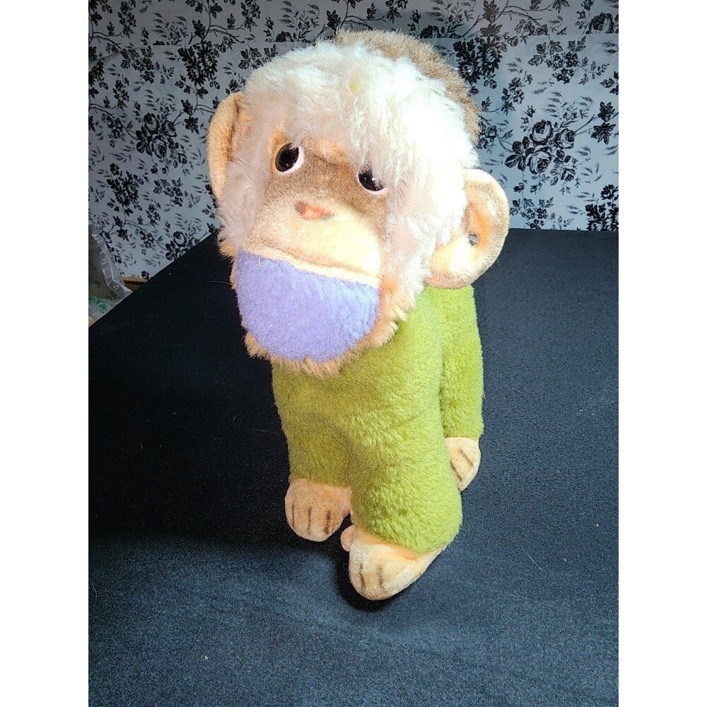 VINTAGE 1970S STEIFF MUNGO YOUNG GREEN MONKEY 10" HAS EAR BUTTON